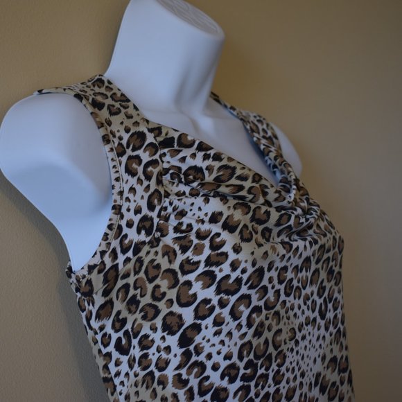 Women's Leopard Cowl Neck Sleeveless Shirt - Size Medium - Picture 6 of 8